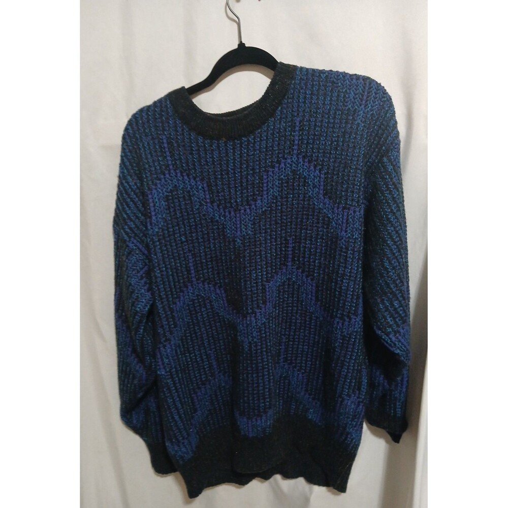 Vintage 90s Method Sweater Men’s Large Blue Geometric Wool Acrylic Crewneck